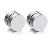 Hot Double Side Magnet Circle Stud Earrings Stainless Steel Magnetic Ear